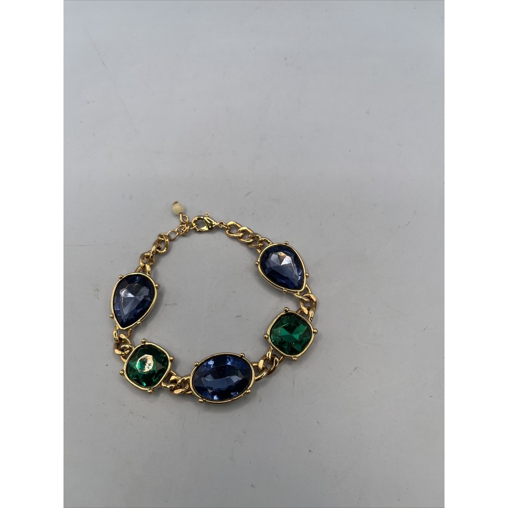 AVON Fireworks Flex Bracelet Goldtone w/Faux Green & Blue Stones